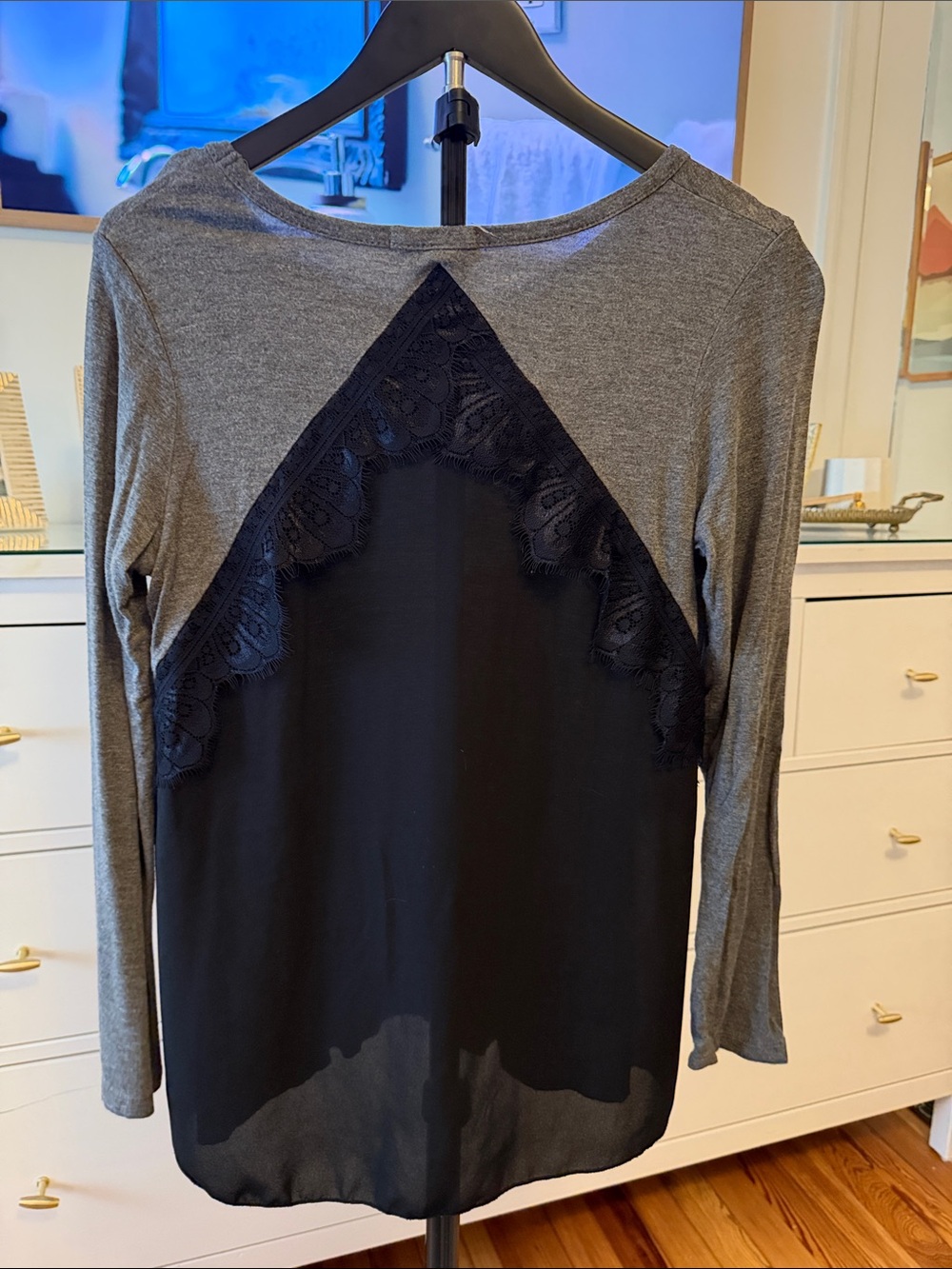 pebble and stone Gray Long Sleeve Top with Black Lace Insets - Picture 4 of 4